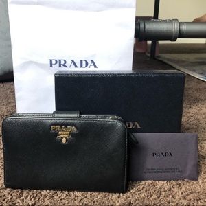 Prada lettering, this Saffiano leather wallet